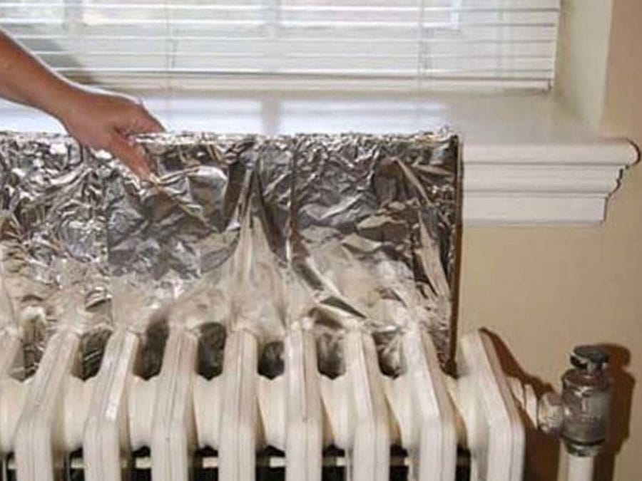 Foil behind the radiator helps prevent heat loss