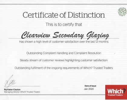 Clearview Awarded Which? Trusted Trader 'Certificate of Distinction'