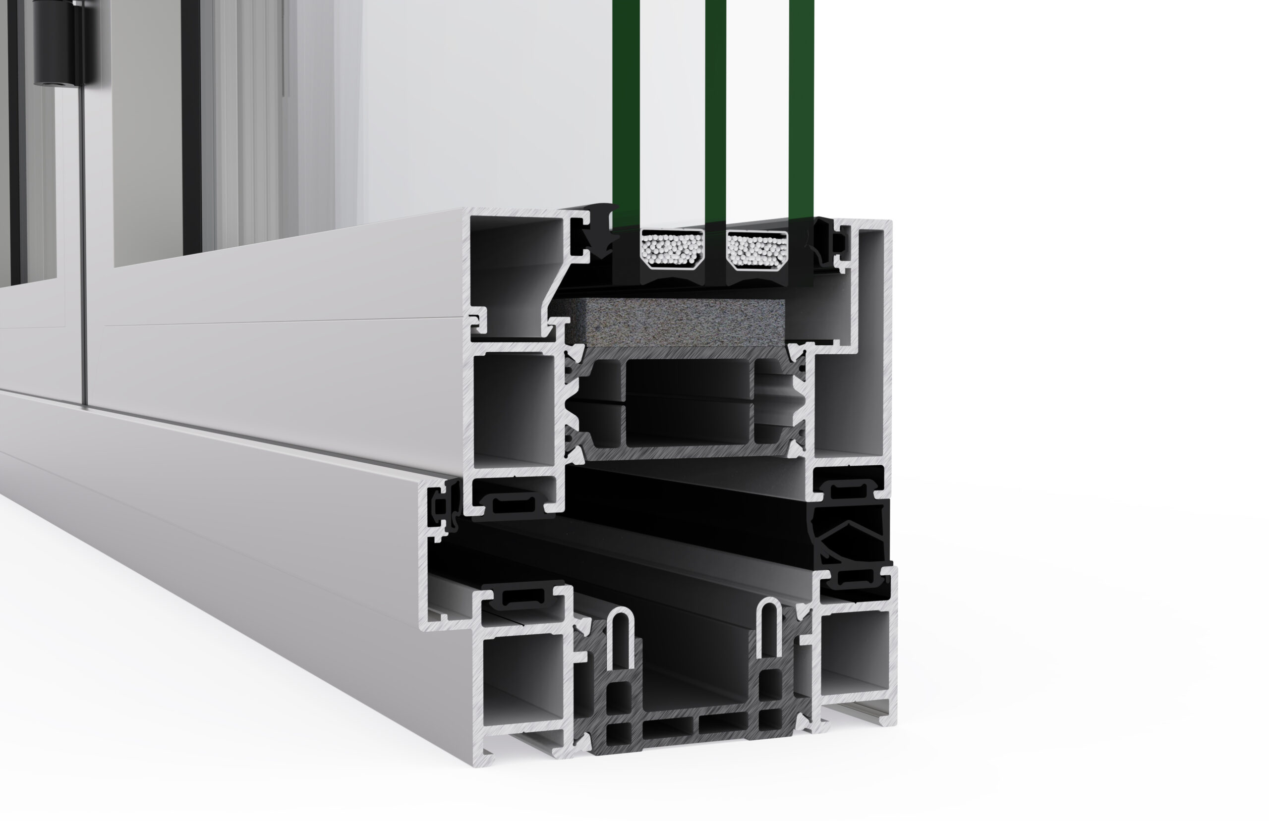Close-up of Clearview BiFold aluminium extrusion profile and glazing bead